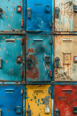 Colorful Vintage Lockers with Rusty Textures