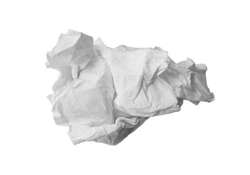 Crumpled tissue paper isolated on transparent background. PNG file format