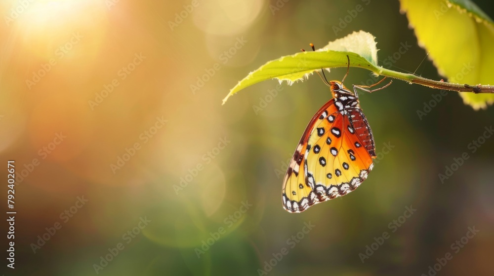 Aufkleber close-up of a delicate butterfly emerging from its chrysalis, symbolizing transformation and the bea