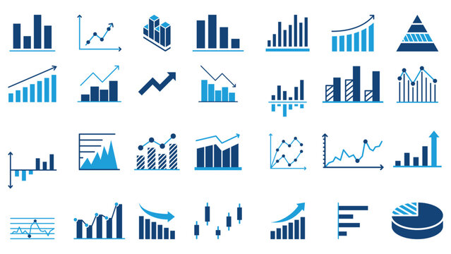 growth bar chart solid icon set vector design in trendy style