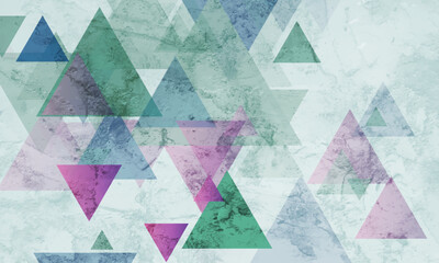 Colorful retro grunge triangles abstract tech background. Geometric minimal vector design