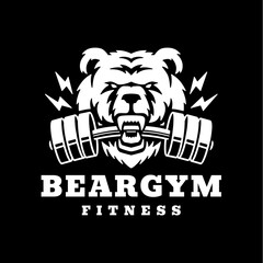 bear gym fitness mouth dumbbell logo vector icon illustration