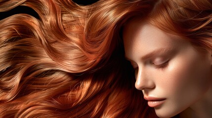 Close-up of a woman with shiny, voluminous hair styled in loose waves, glowing with vitality