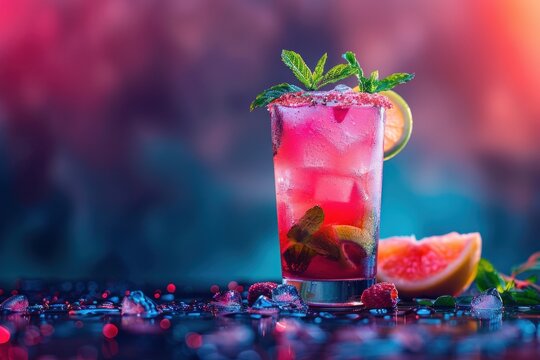 Vibrant colors and enticing flavors come together in this stunning image of an alcoholic summer cocktail