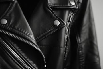 Selective close up of black leather jacket