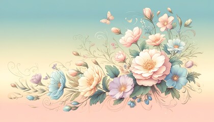 Image of soft pastel gradient background with Alpenrose Flowers