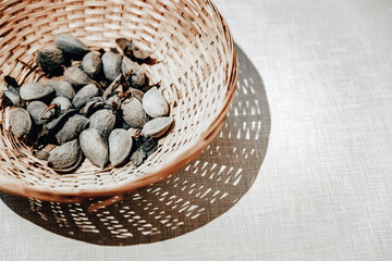 Unpeeled Almonds in a Basket