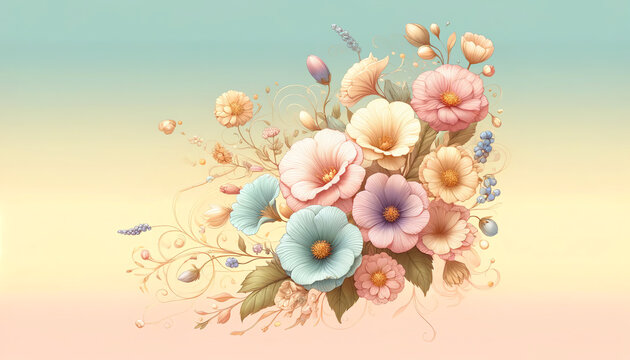 Image of soft pastel gradient background with Basket of Gold Flowers