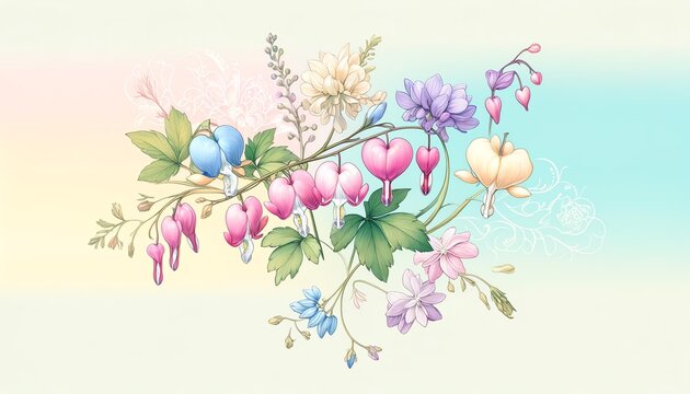 Image of soft pastel gradient background with Bleeding Heart Flowers