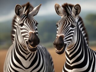 Fototapeta na wymiar Two Souther African Plains Zebra share a moment that implies a funny Joke was shared.