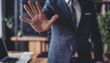 Obraz premium Businessman's Arms Stretched Forward: A Symbol of Determination and Confidence