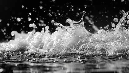 A blackandwhite photo of a wave crashing on a beach