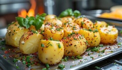 Close up of potatoes on a stove, key ingredient for a delicious dish