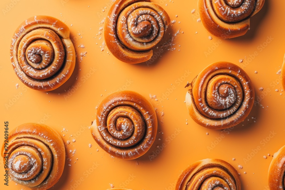 Poster Strawberry cinnamon roll and fork on a dark background