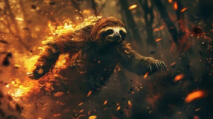Fototapeta premium Sloth in Flame Forest