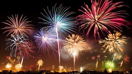 Colorful fireworks lighting up the night sky in celebration of various festivals
