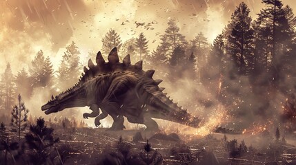 Stegosaurus In Storm Forest