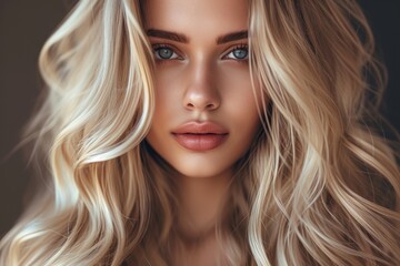 Stunning portrait of a beautiful blonde model with long wavy hair
