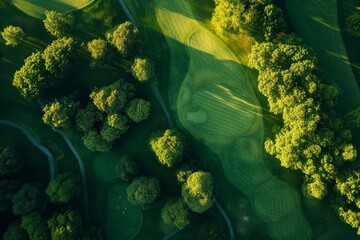 Summer golf course photographed from above