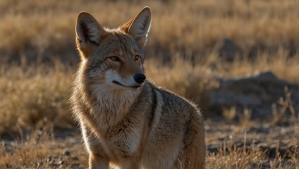 A vigilant Coyote (Canis latrans) at the Rocky Mountain Arsenal National Wildlife Refuge, located approximately 8 kilometres outside of Denver, Colorado, USA