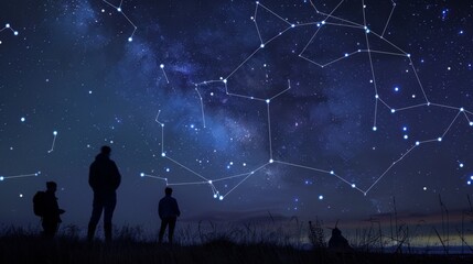 Constellations visible in the night sky, connecting stars to form ancient patterns and myths - obrazy, fototapety, plakaty