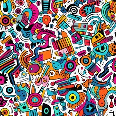 imaginative doodles vibrant seamless pattern with colorful themes