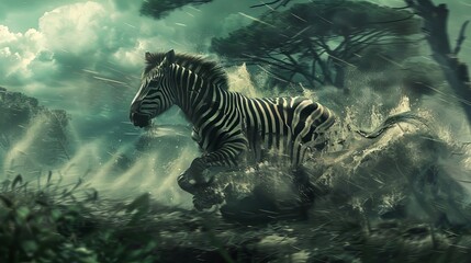 Fototapeta na wymiar Zebra Running From Storm
