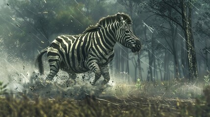 Zebra Running From Storm