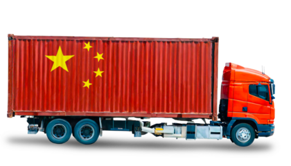 Truck red container It has a picture of the national flag of China