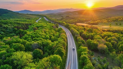 Ariel view of road in the mountains 