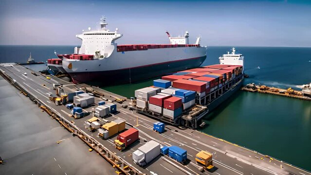 Aerial View of Large Vehicle Carrier Vessel Loading Cars for Worldwide Shipping