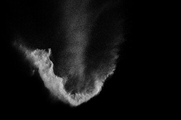White texture isolated on black background. Light particles explosion. Dark textured overlay.	