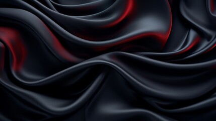 Fototapeta premium Black silk fabric with red highlights