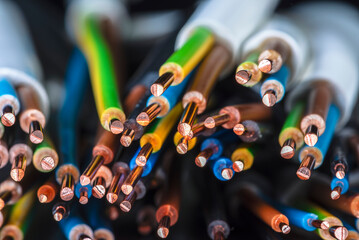 Copper cable wire used to electrical installation, close-up view