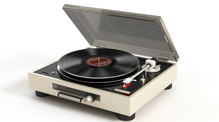 Modern turntable with a transparent lid and vinyl record, merging classic design with contemporary technology.