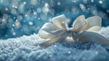 Winter white bow ribbon with snowy effects