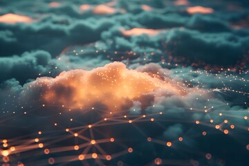  Networked Grid with Illuminated Cloud: Illustrating cloud storage solutions and data networking, suitable for tech presentations and educational materials, showcases the Networked Grid with Illuminat