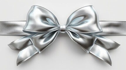 Glossy silver bow ribbon isolated for exclusive presentations