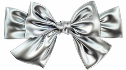 Glossy silver bow ribbon isolated for exclusive presentations