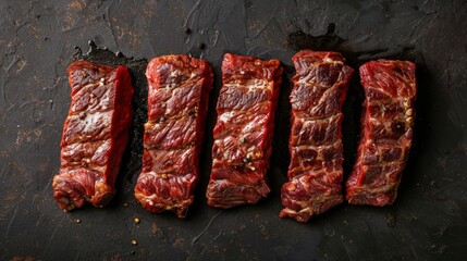 Collection of beef skirt steaks, ready for clipping