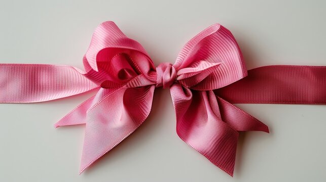Bright pink bow ribbon, cheerful and festive on a clear backdrop