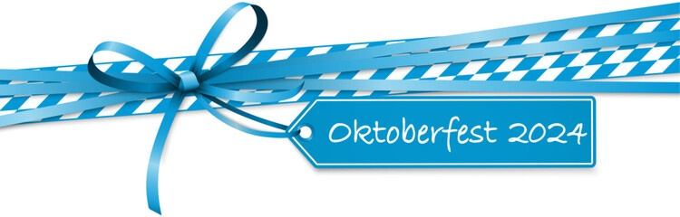 blue and white ribbon bow with text Oktoberfest 2024