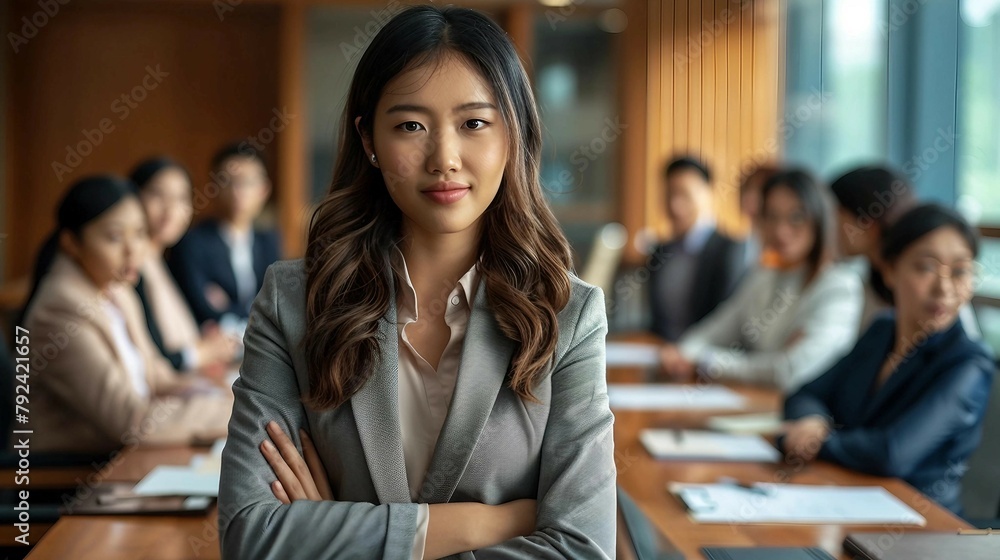 Wall mural business asian woman in boardroom