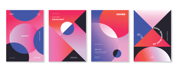 Naklejka premium Abstract gradient background vector set. Minimalist style cover template with vibrant perspective geometric prism shapes collection. Ideal design for social media, poster, cover, banner, flyer.