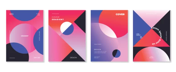  Abstract gradient background vector set. Minimalist style cover template with vibrant perspective geometric prism shapes collection. Ideal design for social media, poster, cover, banner, flyer. © TWINS DESIGN STUDIO