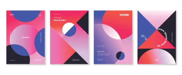 Foto op Plexiglas Abstract gradient background vector set. Minimalist style cover template with vibrant perspective geometric prism shapes collection. Ideal design for social media, poster, cover, banner, flyer. © TWINS DESIGN STUDIO