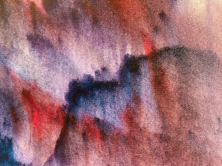 Abstract art background dark red and blue colors. Watercolor painting on canvas with gradient.