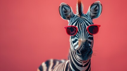 creative animal concept zebra in sunglass shade glasses isolated on solid pastel background commercial editorial advertisement surreal surrealismillustration image