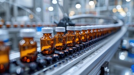 medical vials on production line at pharmaceutical factory pharmaceutical machine working pharmaceutical glass bottles production line stock photo
