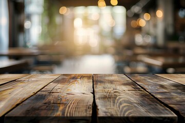 Wooden table with blurred background created with Generative AI